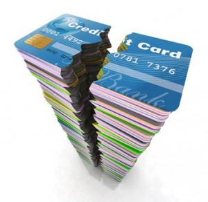 stack of credit cards split in half