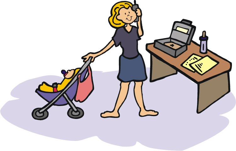 Woman working a home with baby in stroller