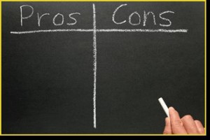 blackboard with pros and cons columns