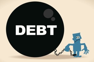 man chained to a debt ball