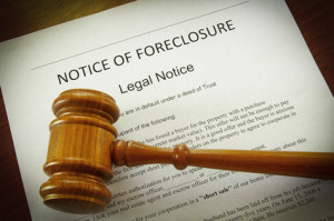 Home Foreclosure document and legal gavel