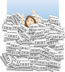 woman drowning in debt