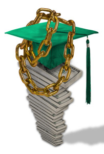 money and graduation cap in chains
