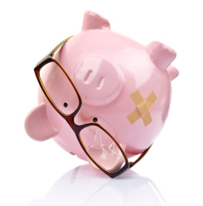 broken piggy bank with glasses