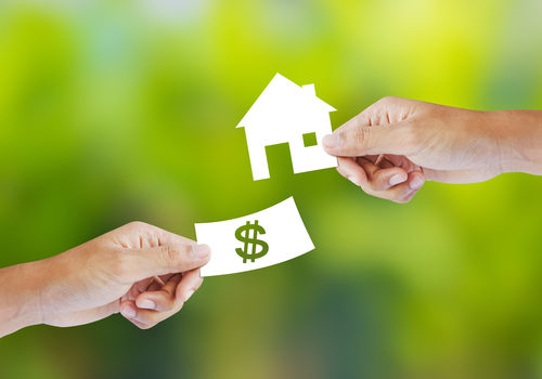 one hand trading clipart money with another holding a white clipart house