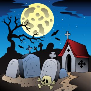Halloween scenery with cemetery 1 - vector illustration.
