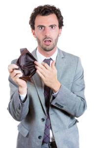 businessman holding an empty wallet