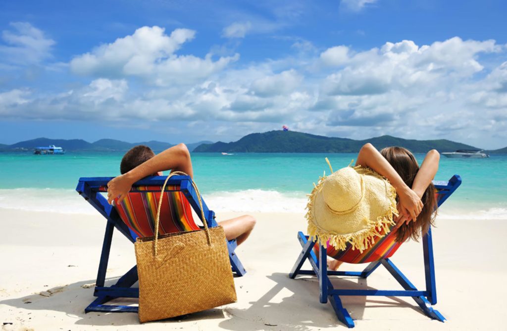 Two people on vacation debt and worry free