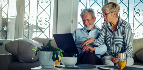 retired couple discussing finances