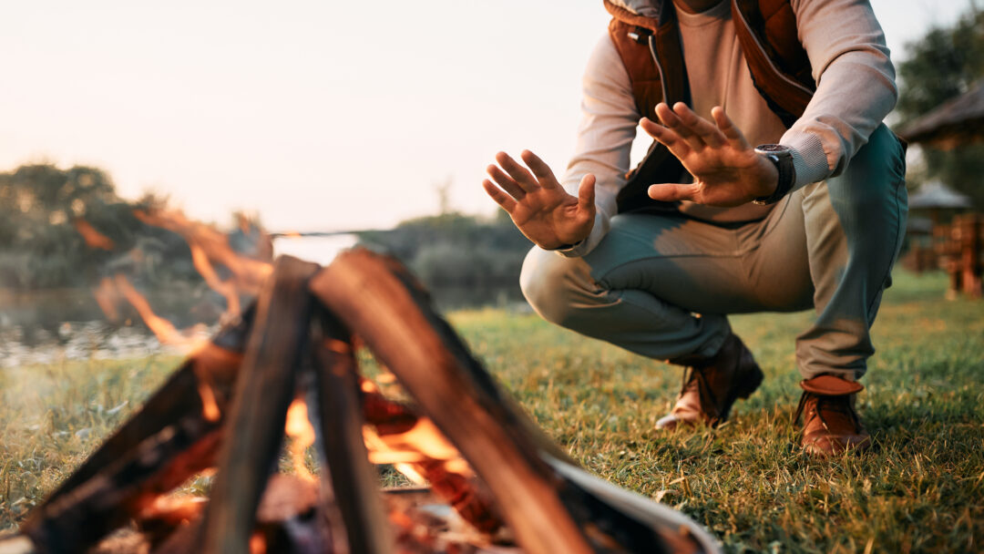 Man camping in the summer