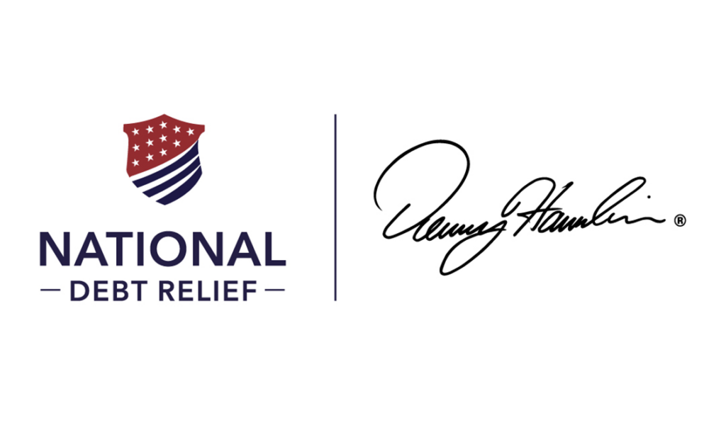 National Debt Relief logo placed beside Denny Hamlin signature