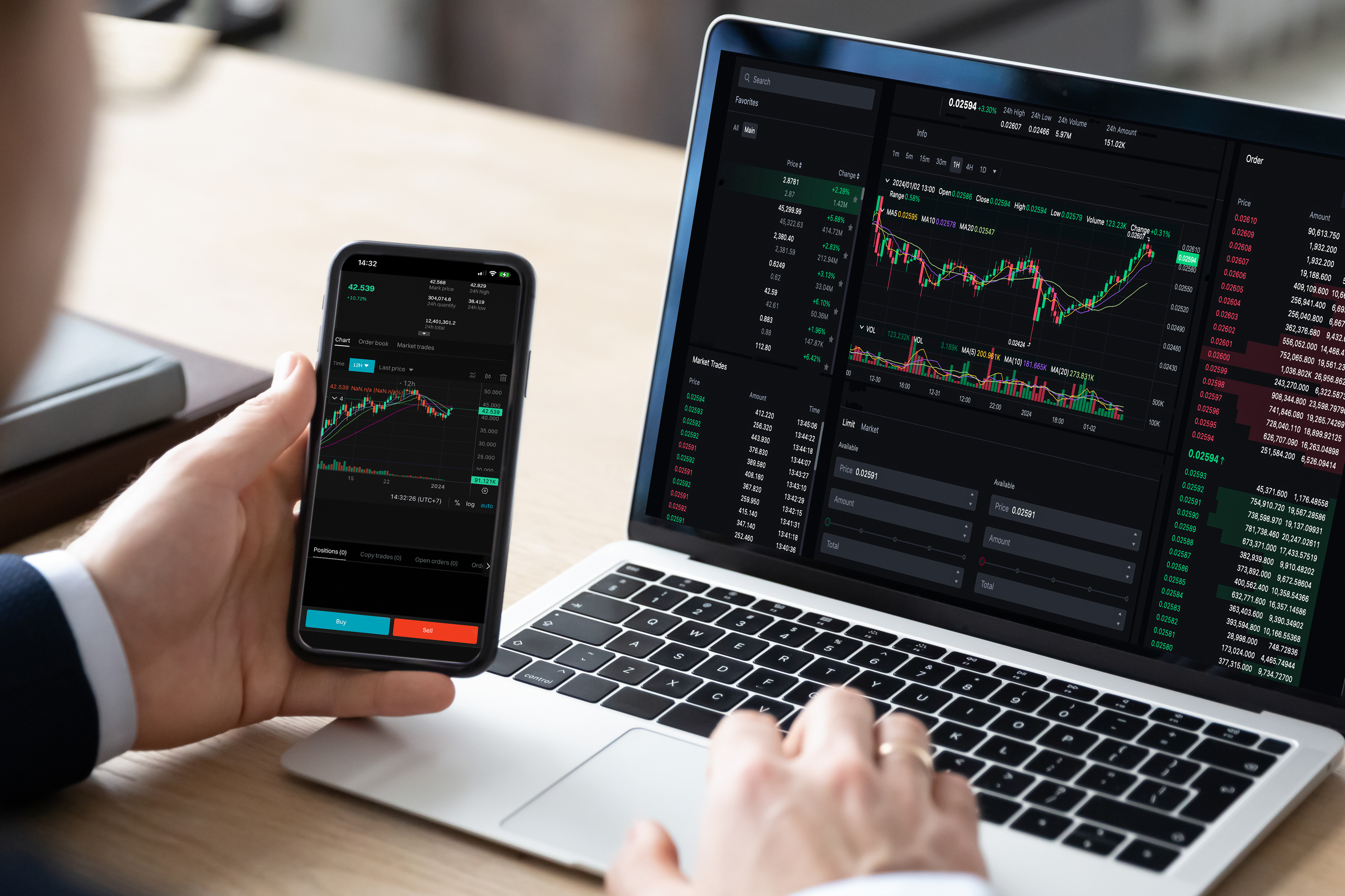 person looking at stock prices