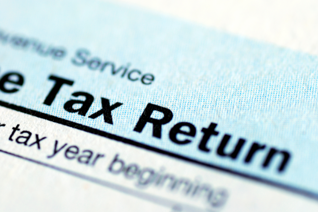 Close-up of a U.S. tax return form showing the words 'Tax Return' in bold text.