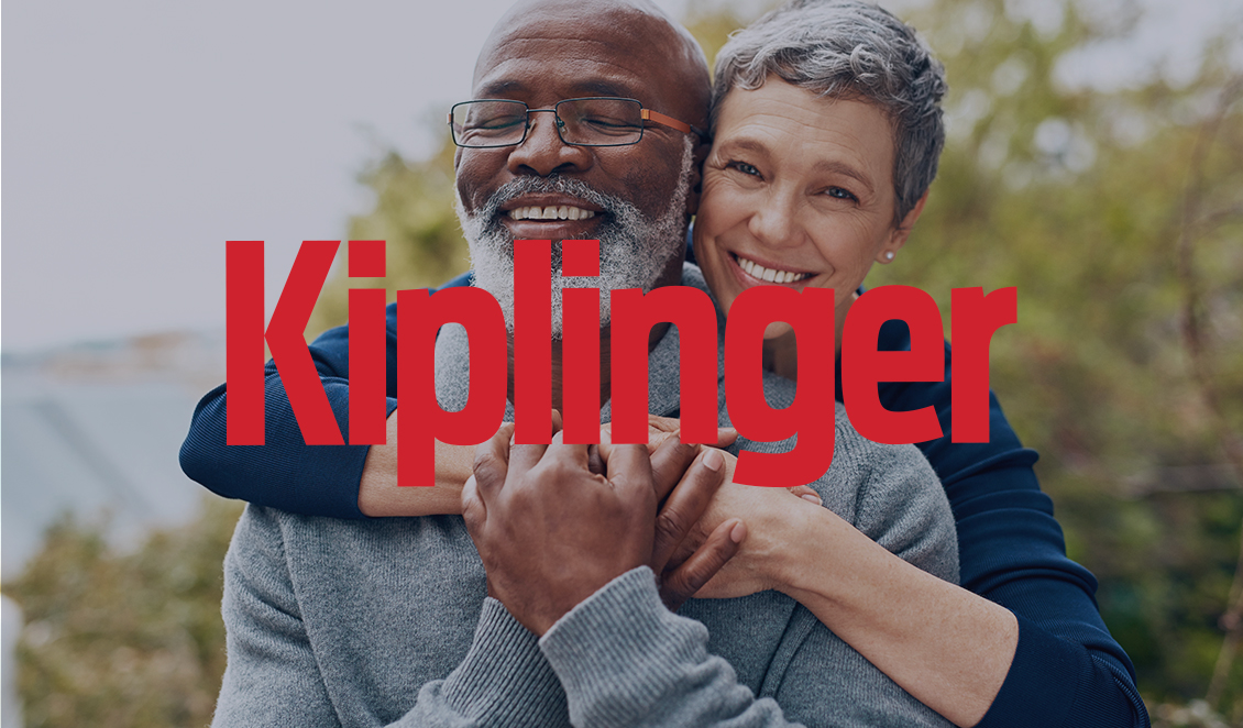 Kiplinger logo over a smiling senior couple outdoors