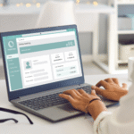 Person using a laptop to access an online banking account dashboard.