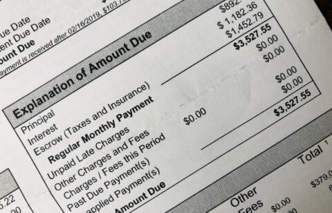 Close-up of a billing statement showing an itemized breakdown and total amount due.