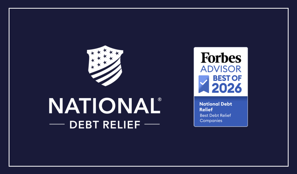 National Debt Relief logo next to a badge that reads “Forbes Advisor Best of 2026: Best Debt Relief Companies.”